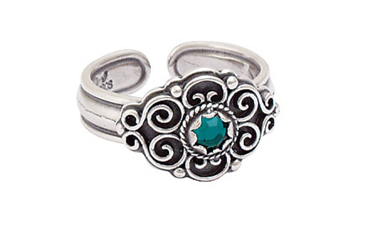 Bunadsølv Ring m/grønn sten 377108