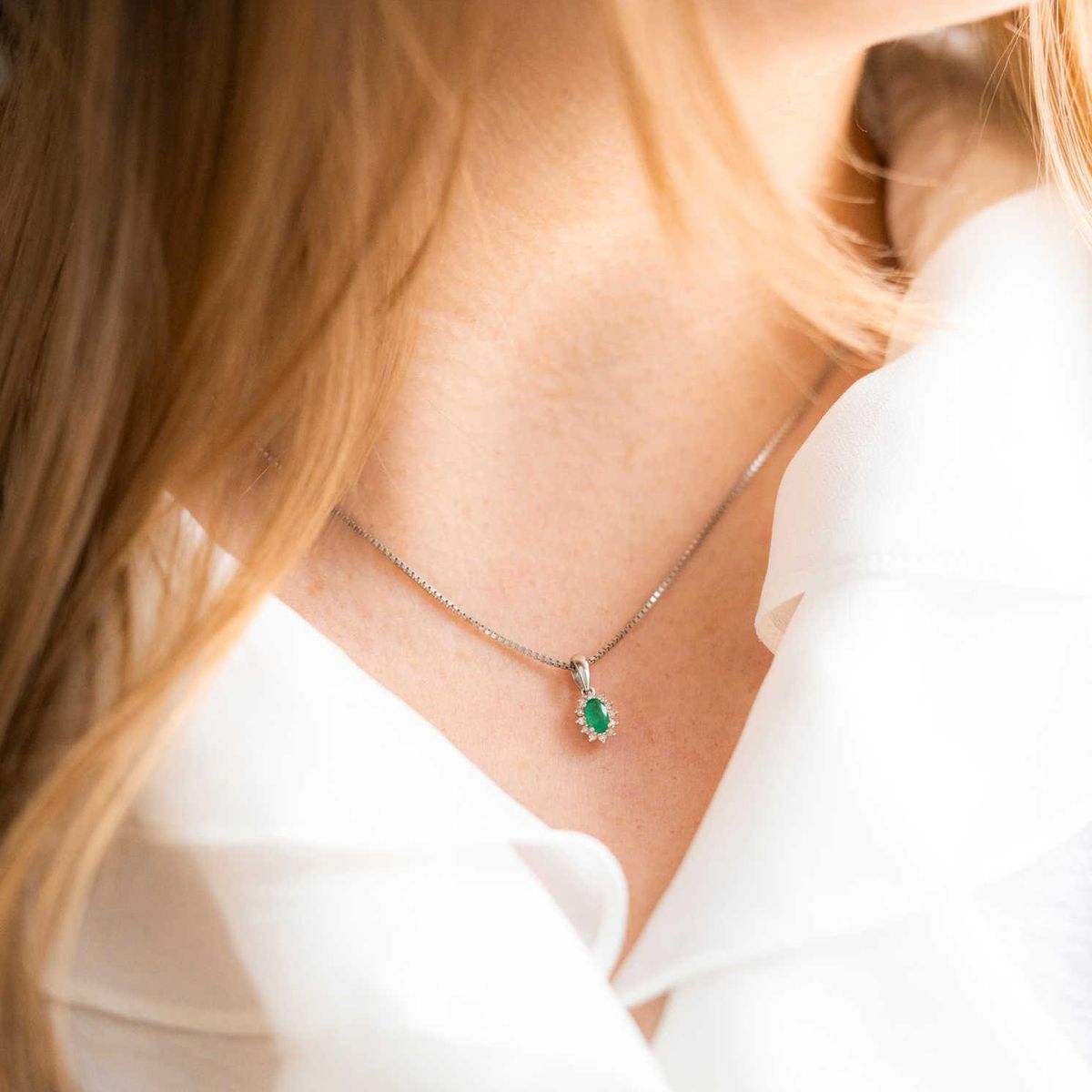 Smaragd smykke med diamanter 0.04 carat w.si