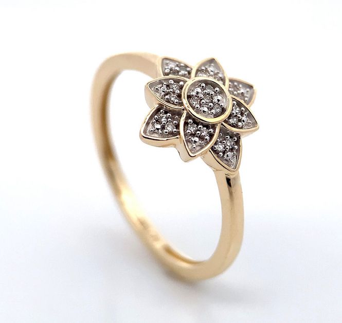 Hovedbilde Diamantring FLOWER i gult gull